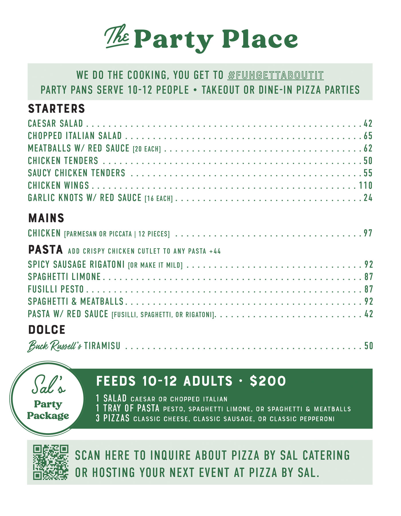 Pizza by Sal Catering Menu