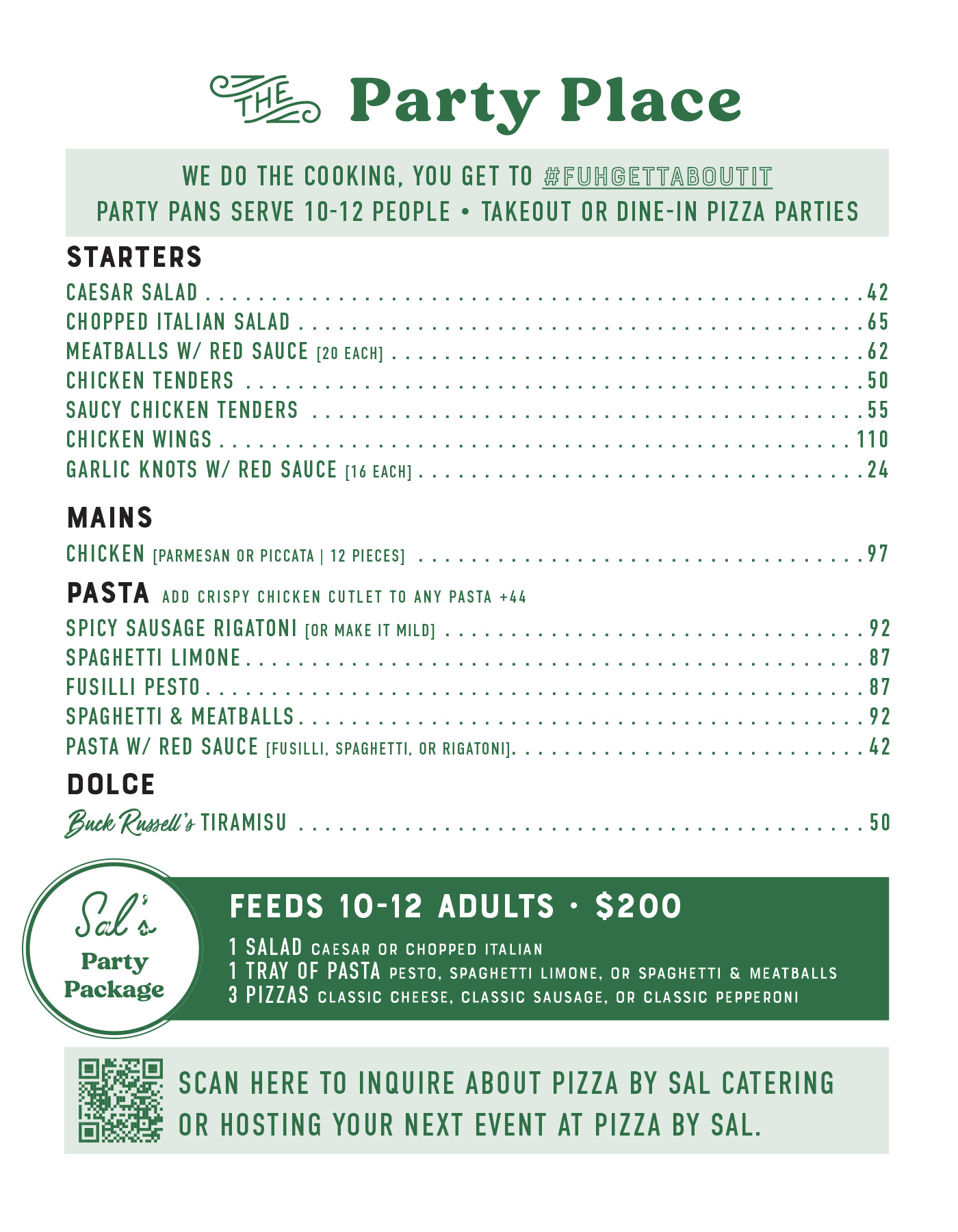 Pizza by Sal Catering Menu